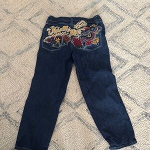 Embroidered Dark Blue Jeans
